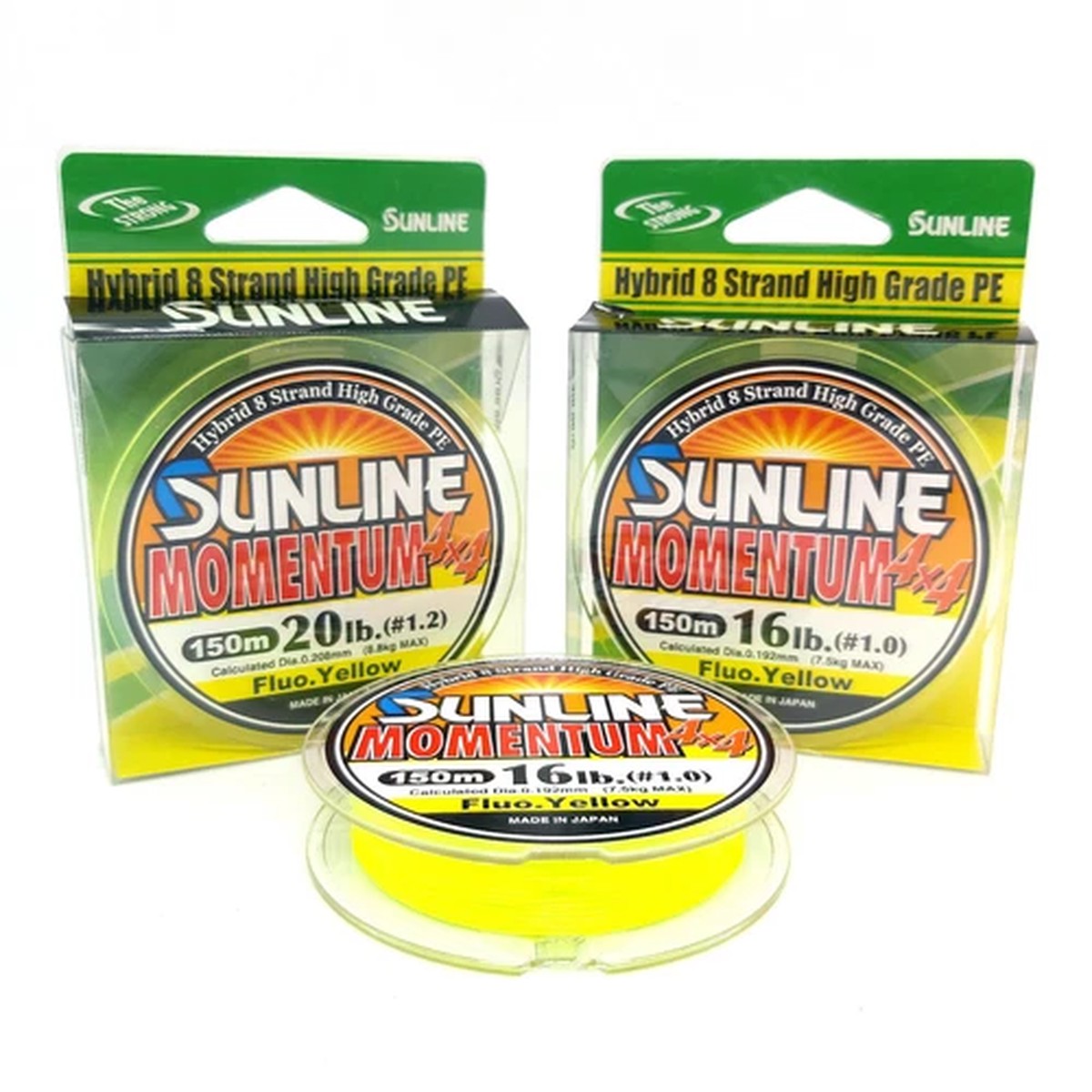SUNLINE MOMENTUM 4X4 PE X8 Braided Fising Line 150m Fluo. Yellow #1 #1.2 Japan