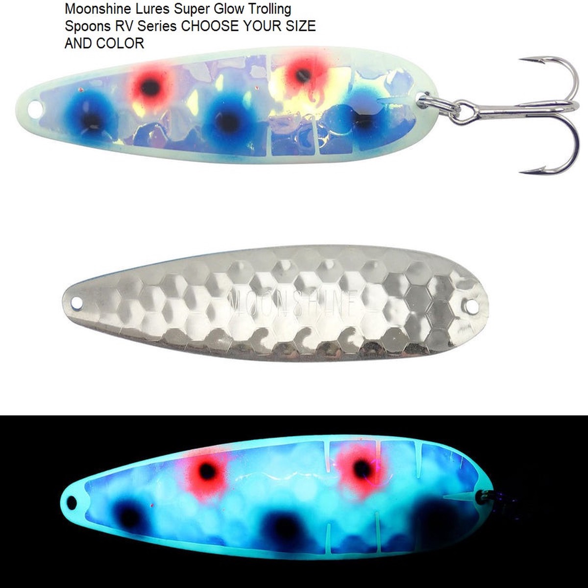 Moonshine Lures Super Glow Trolling Spoons RV Series CHOOSE YOUR SIZE AND COLOR!